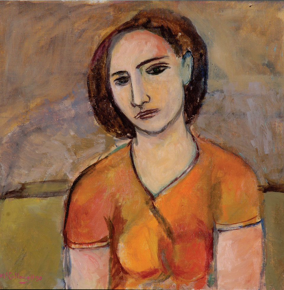 Painting by George McCullough, Model, 1950, oil on canvas, 33 inches by 53 inches, Painted in Italy. George McCullough was a renowned artist and art teacher who lived in New York City and later moved to California and to Fort Wayne, Indiana